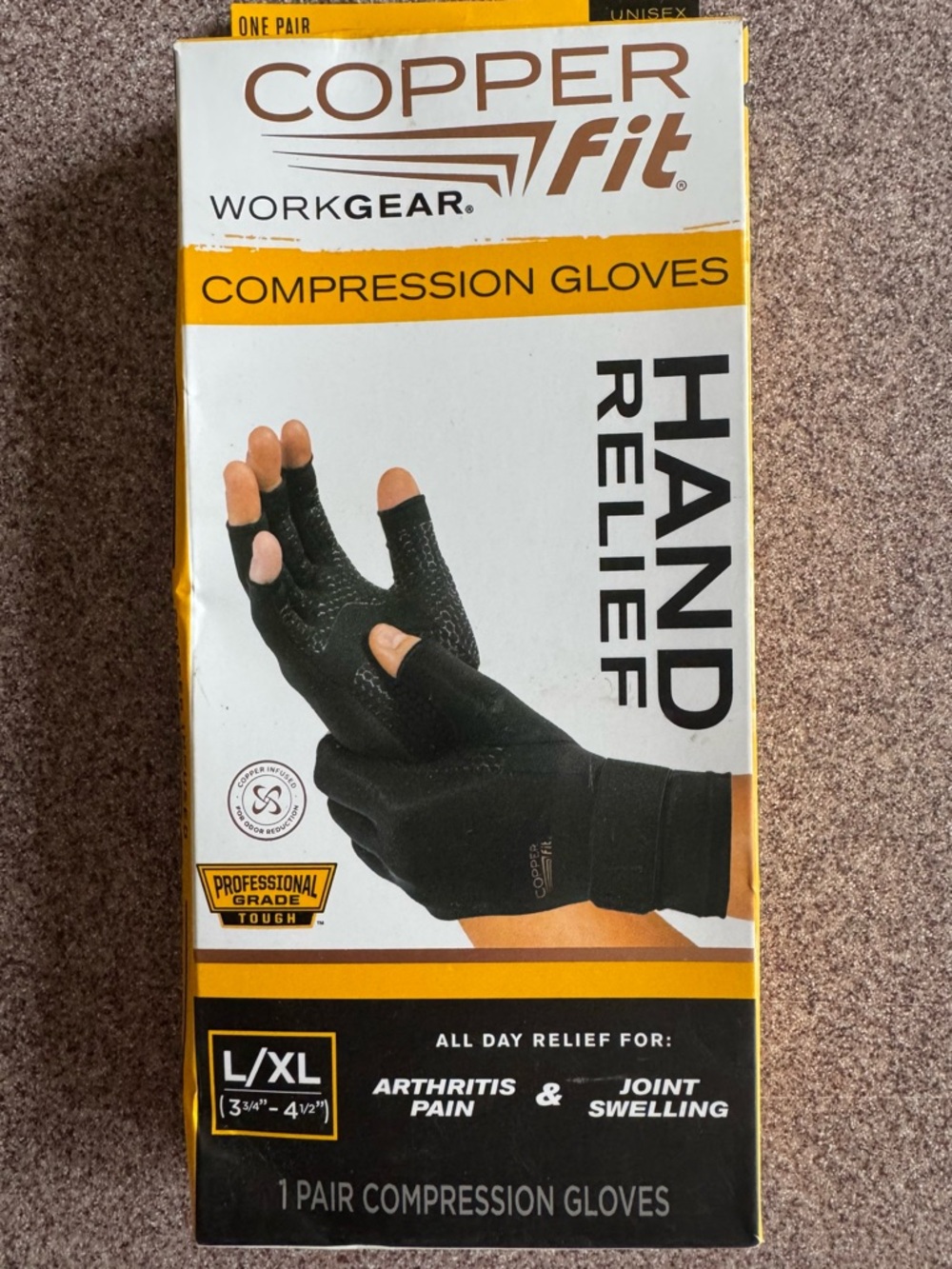 Copper Fit WorkGear Black Compression Gloves for Men - L/XL